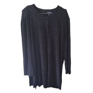 🌸Blooming Rose Black Sparkly Faux Button Down Front Long Sleeve Blouse